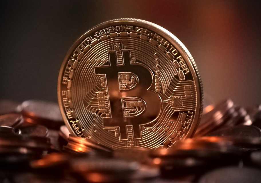 Bitcoin coin with dark background